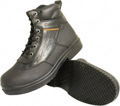 Genuine Grip - Unisex Size 9.5 Wide Width Steel Work Boot - Black, Leather Upper, Rubber Outsole, 6" High, Dielectric, Non-Slip, Waterproof - Eagle Tool & Supply