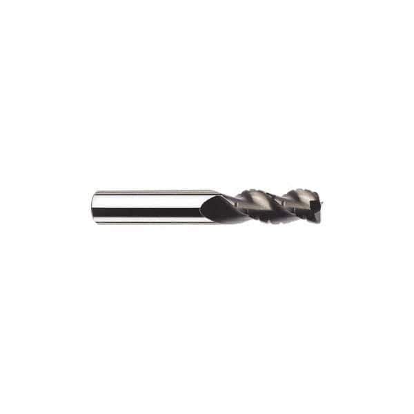 SGS - 1/2" Diam, Coarse Pitch, 5/8" LOC, 3 Flute Solid Carbide 0.03" Corner Radius Roughing End Mill - TiB2 Finish, 4" OAL, 1/2" Shank Diam, Single End, Extended Reach, Centercutting, 38° Helix - Eagle Tool & Supply