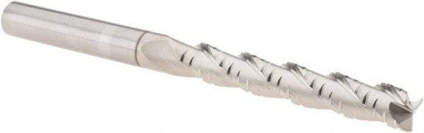 SGS - 5/16" Diam, Coarse Pitch, 2-1/8" LOC, 3 Flute Solid Carbide 0.02" Corner Radius Roughing End Mill - TiB2 Finish, 4" OAL, 5/16" Shank Diam, Single End, Centercutting, 38° Helix - Eagle Tool & Supply