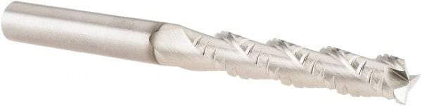 SGS - 3/8" Diam, Coarse Pitch, 2" LOC, 3 Flute Solid Carbide 0.02" Corner Radius Roughing End Mill - TiB2 Finish, 4" OAL, 3/8" Shank Diam, Single End, Centercutting, 38° Helix - Eagle Tool & Supply