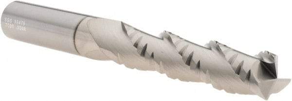 SGS - 3/4" Diam, Coarse Pitch, 3-1/4" LOC, 3 Flute Solid Carbide 0.03" Corner Radius Roughing End Mill - TiB2 Finish, 6" OAL, 3/4" Shank Diam, Single End, Centercutting, 38° Helix - Eagle Tool & Supply