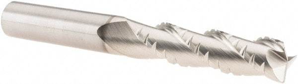 SGS - 1/2" Diam, Coarse Pitch, 2" LOC, 3 Flute Solid Carbide 0.03" Corner Radius Roughing End Mill - TiB2 Finish, 4" OAL, 1/2" Shank Diam, Single End, Centercutting, 38° Helix - Eagle Tool & Supply