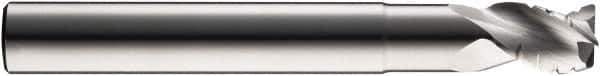 SGS - 1/4" Diam, Coarse Pitch, 3/8" LOC, 3 Flute Solid Carbide 0.02" Corner Radius Roughing End Mill - Uncoated, 4" OAL, 1/4" Shank Diam, Single End, Extended Reach, Centercutting, 38° Helix - Eagle Tool & Supply