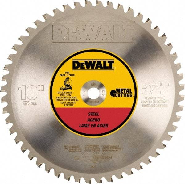 DeWALT - 10" Diam, 5/8" Arbor Hole Diam, 52 Tooth Wet & Dry Cut Saw Blade - Steel, Crosscutting Action, Standard Round Arbor - Eagle Tool & Supply