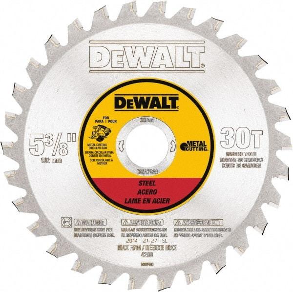 DeWALT - 5-3/8" Diam, 25/32" Arbor Hole Diam, 30 Tooth Wet & Dry Cut Saw Blade - Steel, Crosscutting Action, Standard Round Arbor - Eagle Tool & Supply