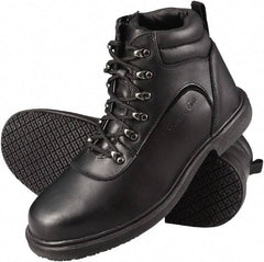 Genuine Grip - Unisex Size 9 Medium Width Steel Work Boot - Black, Leather Upper, Rubber Outsole, 6" High, Dielectric, Non-Slip - Eagle Tool & Supply