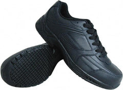 Genuine Grip - Unisex Size 8.5 Medium Width Steel Work Shoe - Black, Leather Upper, Rubber Outsole, 4" High, Dielectric, Non-Slip - Eagle Tool & Supply