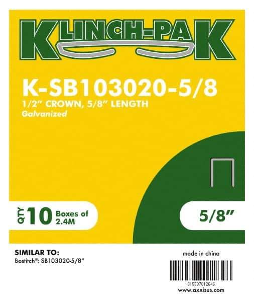 Klinch-Pak - 5/8" Long x 1/2" Wide, 0 Gauge Narrow Crown Construction Staple - Steel, Galvanized Finish, Chisel Point - Eagle Tool & Supply