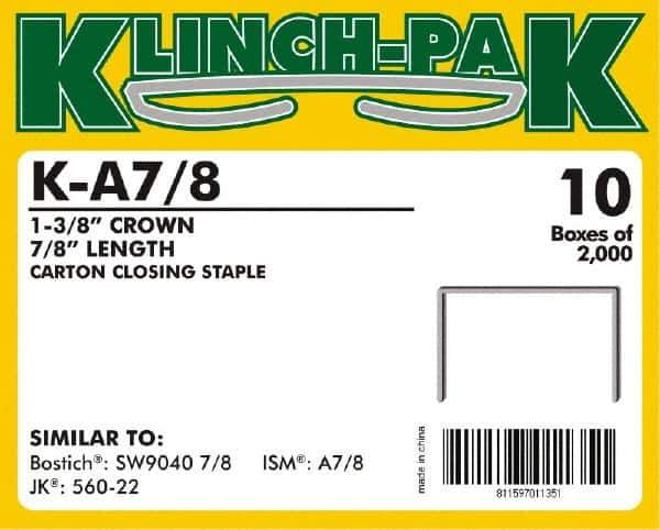 Klinch-Pak - 7/8" Long x 1-3/8" Wide, 0 Gauge Wide Crown Construction Staple - Steel, Copper Finish, Chisel Point - Eagle Tool & Supply