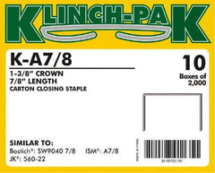 Klinch-Pak - 7/8" Long x 1-3/8" Wide, 0 Gauge Wide Crown Construction Staple - Steel, Copper Finish, Chisel Point - Eagle Tool & Supply