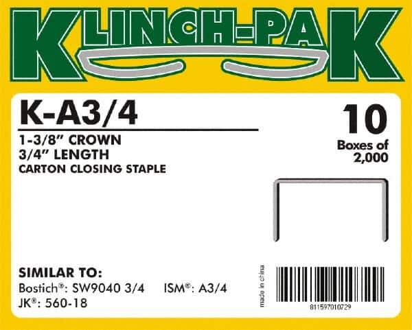 Klinch-Pak - 3/4" Long x 1-3/8" Wide, 0 Gauge Wide Crown Construction Staple - Steel, Copper Finish, Chisel Point - Eagle Tool & Supply