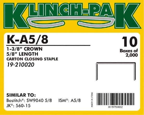 Klinch-Pak - 5/8" Long x 1-3/8" Wide, 0 Gauge Wide Crown Construction Staple - Steel, Copper Finish, Chisel Point - Eagle Tool & Supply