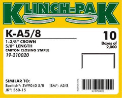 Klinch-Pak - 5/8" Long x 1-3/8" Wide, 0 Gauge Wide Crown Construction Staple - Steel, Copper Finish, Chisel Point - Eagle Tool & Supply
