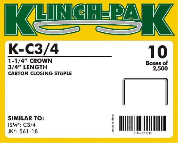 Klinch-Pak - 3/4" Long x 1-1/4" Wide, 0 Gauge Wide Crown Construction Staple - Steel, Copper Finish, Chisel Point - Eagle Tool & Supply