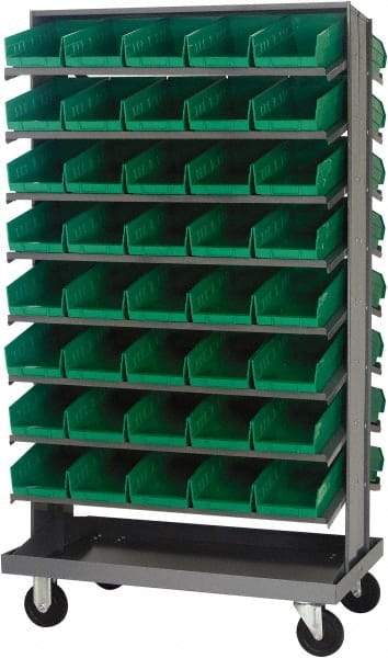 Quantum Storage - 80 Bin Sloping Shelf - 36 Inch Overall Width x 24 Inch Overall Depth x 66 Inch Overall Height, Green Polypropylene Bins - Eagle Tool & Supply