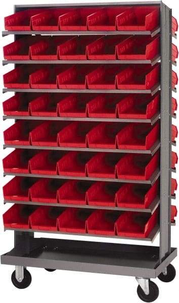 Quantum Storage - 80 Bin Sloping Shelf - 36 Inch Overall Width x 24 Inch Overall Depth x 66 Inch Overall Height, Red Polypropylene Bins - Eagle Tool & Supply