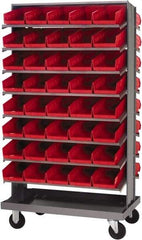 Quantum Storage - 80 Bin Sloping Shelf - 36 Inch Overall Width x 24 Inch Overall Depth x 66 Inch Overall Height, Red Polypropylene Bins - Eagle Tool & Supply