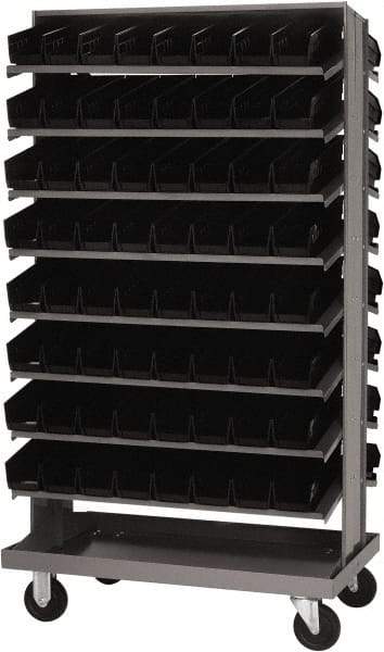 Quantum Storage - 128 Bin Sloping Shelf - 36 Inch Overall Width x 24 Inch Overall Depth x 66 Inch Overall Height, Black Polypropylene Bins - Eagle Tool & Supply