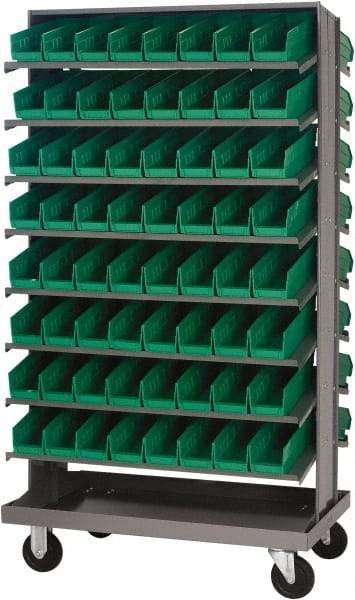 Quantum Storage - 128 Bin Sloping Shelf - 36 Inch Overall Width x 24 Inch Overall Depth x 66 Inch Overall Height, Green Polypropylene Bins - Eagle Tool & Supply