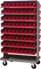 Quantum Storage - 128 Bin Sloping Shelf - 36 Inch Overall Width x 24 Inch Overall Depth x 66 Inch Overall Height, Red Polypropylene Bins - Eagle Tool & Supply