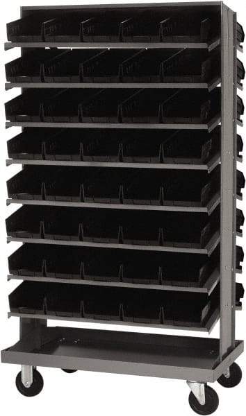 Quantum Storage - 80 Bin Sloping Shelf - 36 Inch Overall Width x 24 Inch Overall Depth x 66 Inch Overall Height, Black Polypropylene Bins - Eagle Tool & Supply