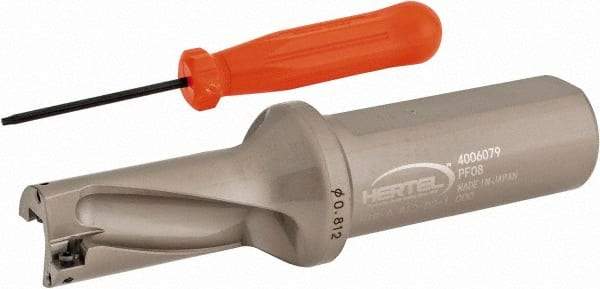 Hertel - 1-5/8" Max Drill Depth, 2xD, 13/16" Diam, Indexable Insert Drill - 2 Inserts, 1" Shank Diam, Straight Shank - Eagle Tool & Supply