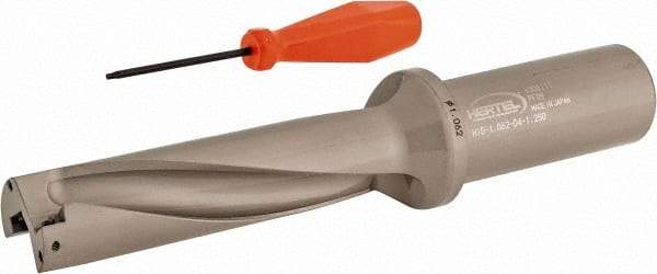 Hertel - 4-1/4" Max Drill Depth, 4xD, 1-1/16" Diam, Indexable Insert Drill - 2 Inserts, 1-1/4" Shank Diam, Straight Shank - Eagle Tool & Supply