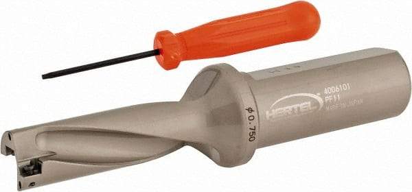 Hertel - 2-1/4" Max Drill Depth, 3xD, 3/4" Diam, Indexable Insert Drill - 2 Inserts, 1" Shank Diam, Straight Shank - Eagle Tool & Supply
