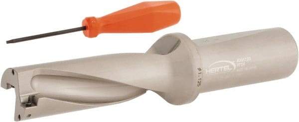 Hertel - 3-3/8" Max Drill Depth, 3xD, 1-1/8" Diam, Indexable Insert Drill - 2 Inserts, 1-1/4" Shank Diam, Straight Shank - Eagle Tool & Supply