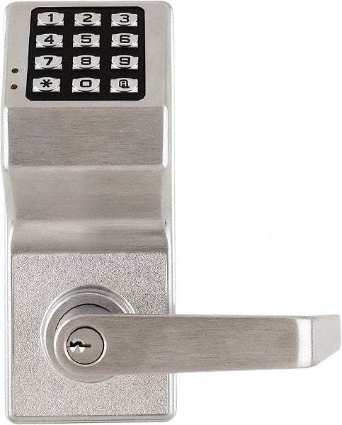 Alarm Lock - Combination Entry Lever Lockset with Key Override - 2-3/4" Back Set, Steel, Brushed Chrome Finish - Eagle Tool & Supply