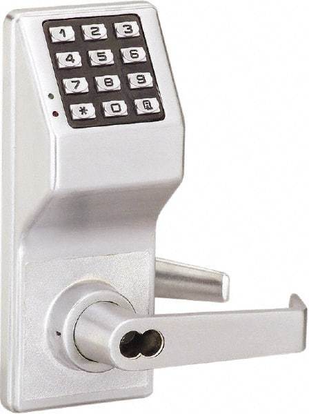 Alarm Lock - Combination Entry Lever Lockset with Key Override - 2-3/4" Back Set, Steel, Brushed Chrome Finish - Eagle Tool & Supply