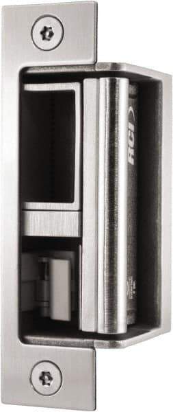 Rutherford - 4.88" Long x 1-1/4" Wide, Satin Stainless Steel Finish, Electric Door Strike - Field Selectable 12 or 24 VDC & 12-24 VAC, Corded Power, Zinc Alloy - Eagle Tool & Supply