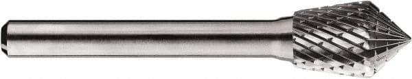 SGS Pro - 1/2" Cut Diam, 1/4" Shank Diam, Inverted Cone Head Double Cut Burr - Carbide, Point End, 3/4" LOC, 3/4" OAL - Eagle Tool & Supply