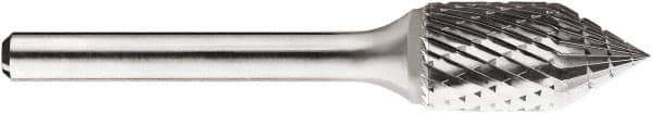 SGS Pro - 1/2" Cut Diam, 1/4" Shank Diam, Cone Head Double Cut Burr - Carbide, Point End, 1" LOC, 1" OAL - Eagle Tool & Supply