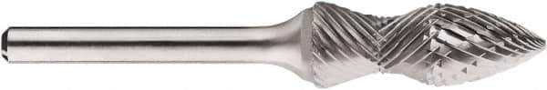 SGS Pro - 1/2" Cut Diam, 1/4" Shank Diam, Tree Head Double Cut Burr - Carbide, Point End, 1-1/4" LOC, 1-1/4" OAL - Eagle Tool & Supply