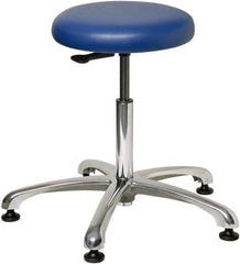 Bevco - 23" Wide x 23" Deep x 18-1/2 to 26" High, Steel Base, Versa Backless Stool Adjustable Height Swivel Stool with Polished Aluminum Base - Vinyl Seat, Blue, Mushroom Glides - Eagle Tool & Supply