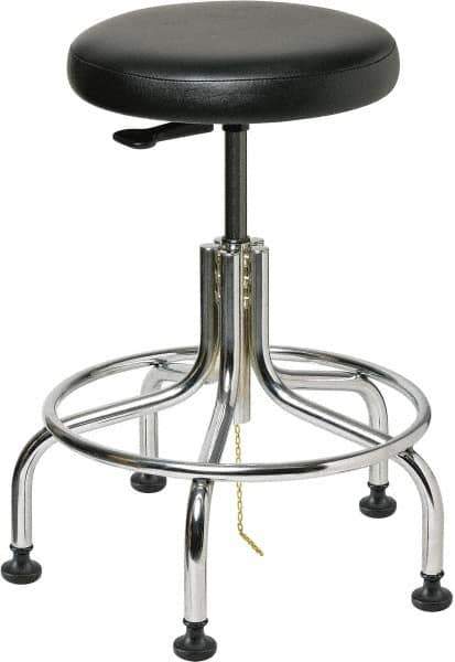 Bevco - 22" Wide x 22" Deep x 19 to 24" High, Steel Base, Versa ESD Backless Adjustable Height Swivel Stool with Chrome Steel Base - Vinyl Seat, Black, Footring, Mushroom Glides - Eagle Tool & Supply