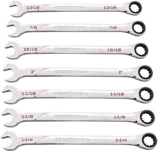 GearWrench - 7 Piece, 13/16" to 1-1/4", Ratcheting Combination Wrench Set - Inch Measurement Standard, Chrome Finish - Eagle Tool & Supply