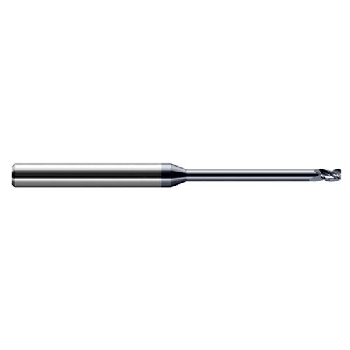 Miniature End Mills - Long Reach, Stub Flute - 0.0620″ (1/16″) Cutter Diameter × 0.0200″ Radius × 0.0930″ (3/32″) Length of Cut × 0.3120″ (5/16″) Reach Carbide Corner Radius End Mill, 3 Flutes, AlTiN Coated - Exact Industrial Supply
