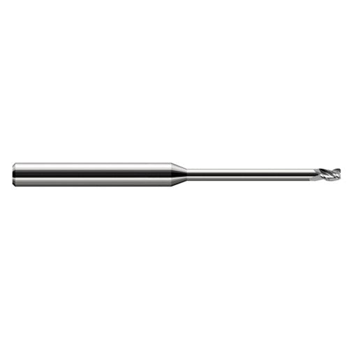 Miniature End Mills - Long Reach, Stub Flute - 0.0780″ (5/64″) Cutter Diameter × 0.0150″ (1/64″) Radius × 0.1170″ Length of Cut × 0.9400″ Reach Carbide Corner Radius End Mill, 3 Flutes - Exact Industrial Supply