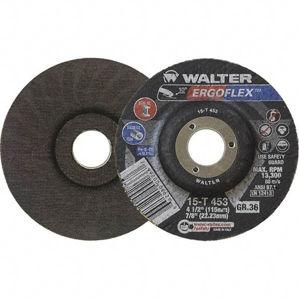 WALTER Surface Technologies - 36 Grit, 7" Disc Diam, 7/8" Center Hole, Type 29 Ceramic Flap Disc - 8,600 Max RPM, Arbor Attaching System, Coated - Eagle Tool & Supply