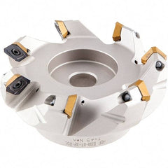 Iscar - 3.37, 3.42, 3.51" Cut Diam, 1" Arbor Hole, 5.5mm Max Depth of Cut, 42° Indexable Chamfer & Angle Face Mill - 6 Inserts, OE.. 060405\xB6OEMW 060405-AETN\xB6REMT 1505-LM-76 Insert, Right Hand Cut, 6 Flutes, Through Coolant, Series Heliocto - Eagle Tool & Supply