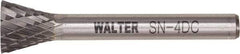 WALTER Surface Technologies - 1/4" Cut Diam, 1/4" Shank Diam, Inverted Cone Head Double Cut Burr - Tungsten Carbide, 1" LOC, 4" OAL - Eagle Tool & Supply
