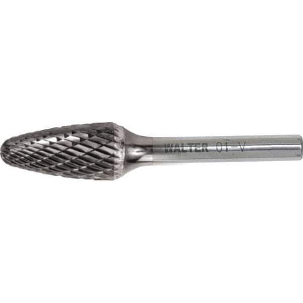 WALTER Surface Technologies - 3/8" Cut Diam, 1/4" Shank Diam, Tree Head Single Cut Burr - Tungsten Carbide, 3/4" LOC, 4-3/8" OAL - Eagle Tool & Supply