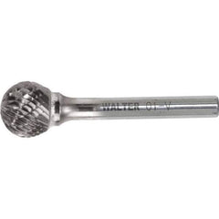WALTER Surface Technologies - 1/2" Cut Diam, 1/4" Shank Diam, Ball Head Single Cut Burr - Tungsten Carbide, 1/2" LOC, 4-1/2" OAL - Eagle Tool & Supply