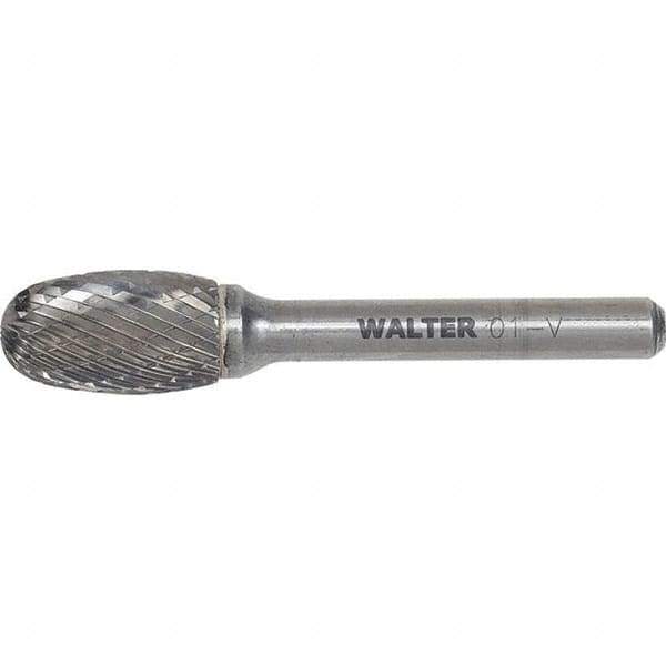 WALTER Surface Technologies - 1/2" Cut Diam, 1/4" Shank Diam, Egg Head Single Cut Burr - Tungsten Carbide, 7/8" LOC, 4-7/8" OAL - Eagle Tool & Supply
