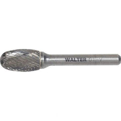 WALTER Surface Technologies - 1/2" Cut Diam, 1/4" Shank Diam, Egg Head Single Cut Burr - Tungsten Carbide, 7/8" LOC, 4-7/8" OAL - Eagle Tool & Supply