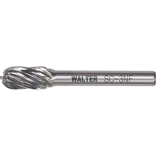 WALTER Surface Technologies - 5/8" Cut Diam, 1/4" Shank Diam, Cylinder Ball End Head Double Cut Burr - Tungsten Carbide, 1" LOC, 4" OAL - Eagle Tool & Supply