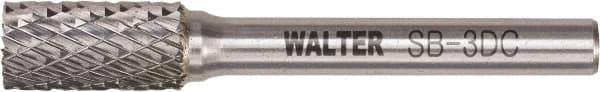 WALTER Surface Technologies - 3/8" Cut Diam, 1/4" Shank Diam, Cylinder Head Double Cut Burr - Tungsten Carbide, 3/4" LOC, 3-3/4" OAL - Eagle Tool & Supply