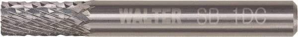 WALTER Surface Technologies - 1/4" Cut Diam, 1/4" Shank Diam, Cylinder Head Double Cut Burr - Tungsten Carbide, 5/8" LOC, 3-5/8" OAL - Eagle Tool & Supply